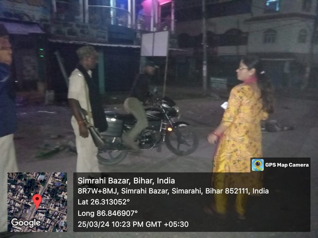 अंचलाधिकारी राघोपुर द्वारा रात्रि गश्ती कर जाँच अभियान कर रखा गया शान्ति व्यवस्था।